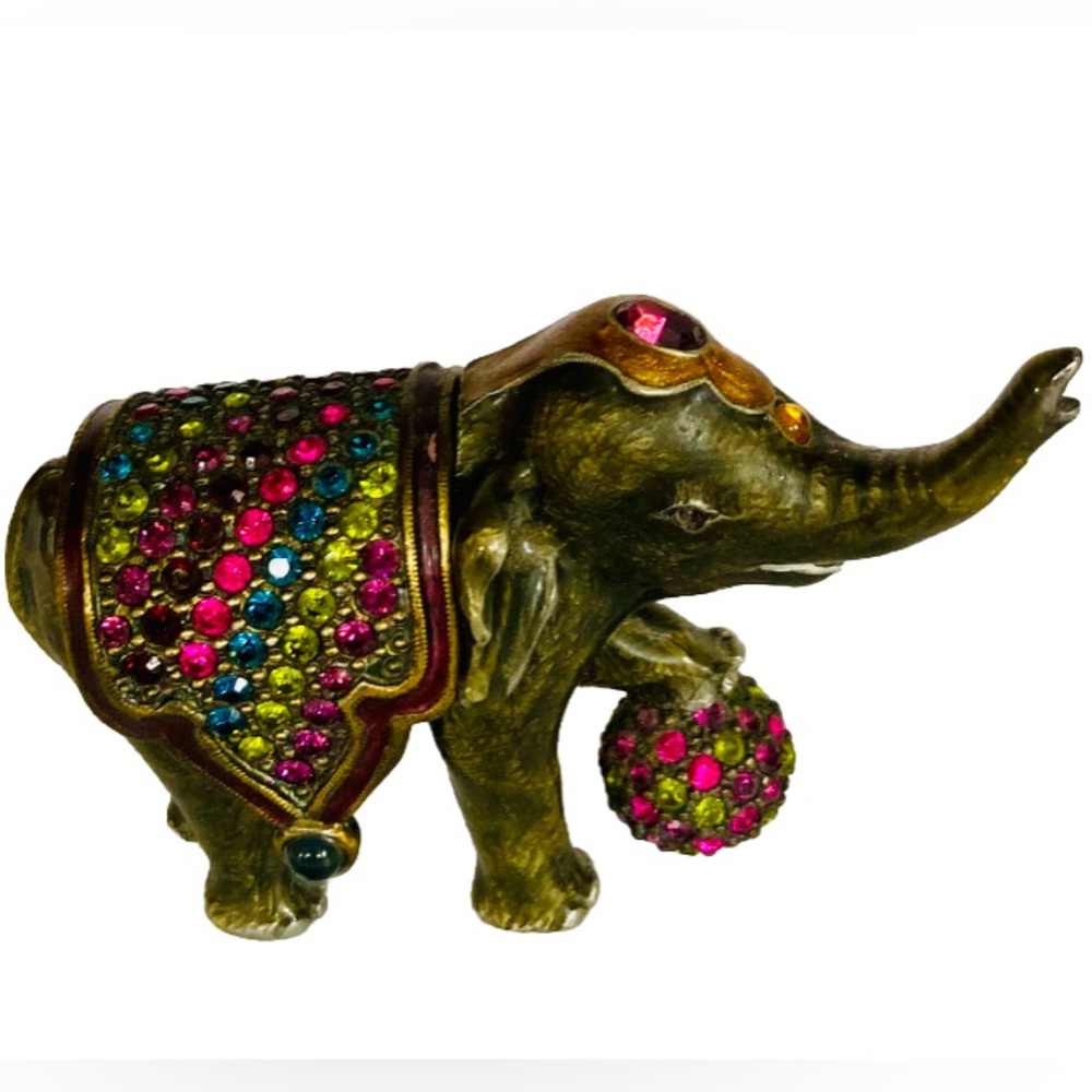 Vintage JAY STRONGWATER + SWAROVSKI CRYSTAL Baby Circus Elephant Trinket Box